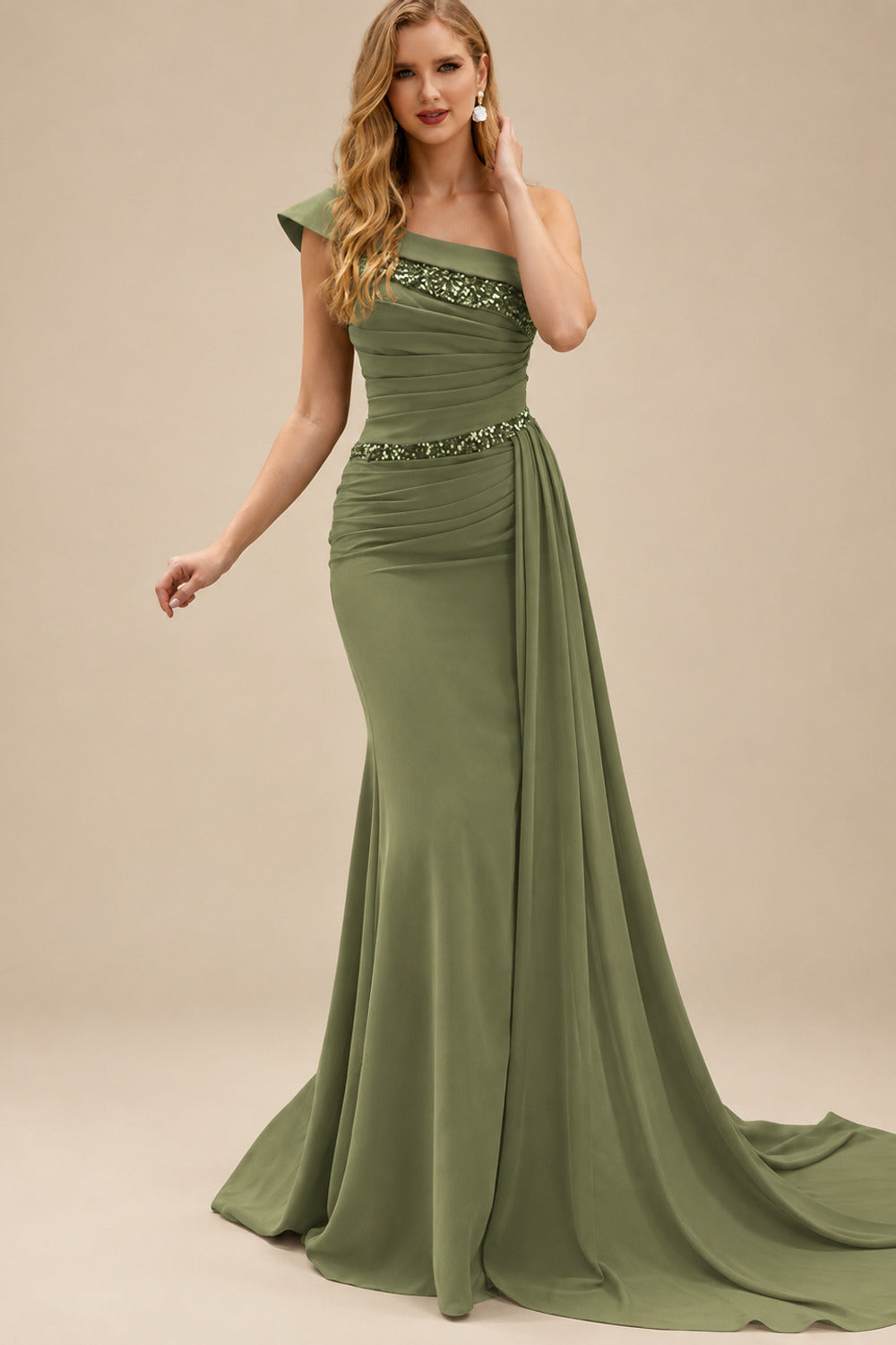 Rutipo Olive Green Sheath/Column Chiffon Mother Of The Bride Dresses With High Split