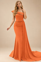 Rutipo Orange Sheath/Column Chiffon Mother Of The Bride Dresses With High Split