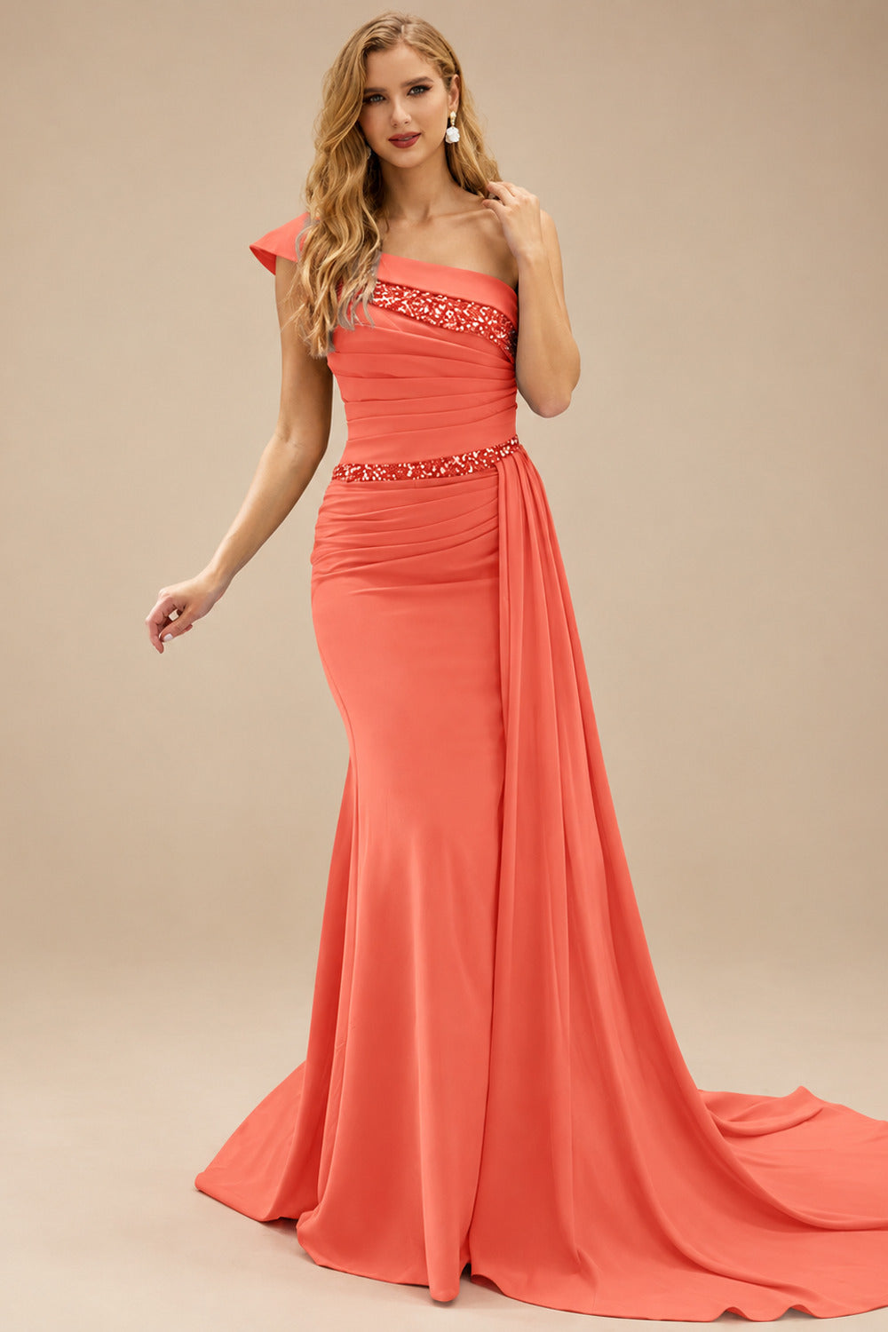 Rutipo Papaya Sheath/Column Chiffon Mother Of The Bride Dresses With High Split
