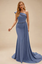 Rutipo Slate Blue Sheath/Column Chiffon Mother Of The Bride Dresses With High Split