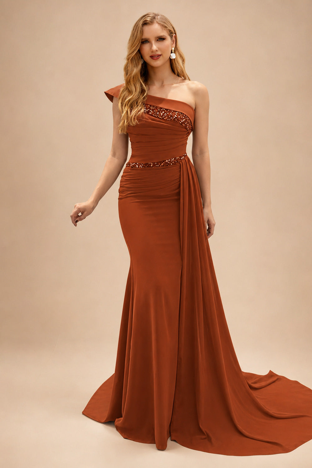 Rutipo Terracotta Sheath/Column Chiffon Mother Of The Bride Dresses With High Split