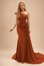 Rutipo Terracotta Sheath/Column Chiffon Mother Of The Bride Dresses With High Split