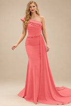 Rutipo Watermelon Sheath/Column Chiffon Mother Of The Bride Dresses With High Split