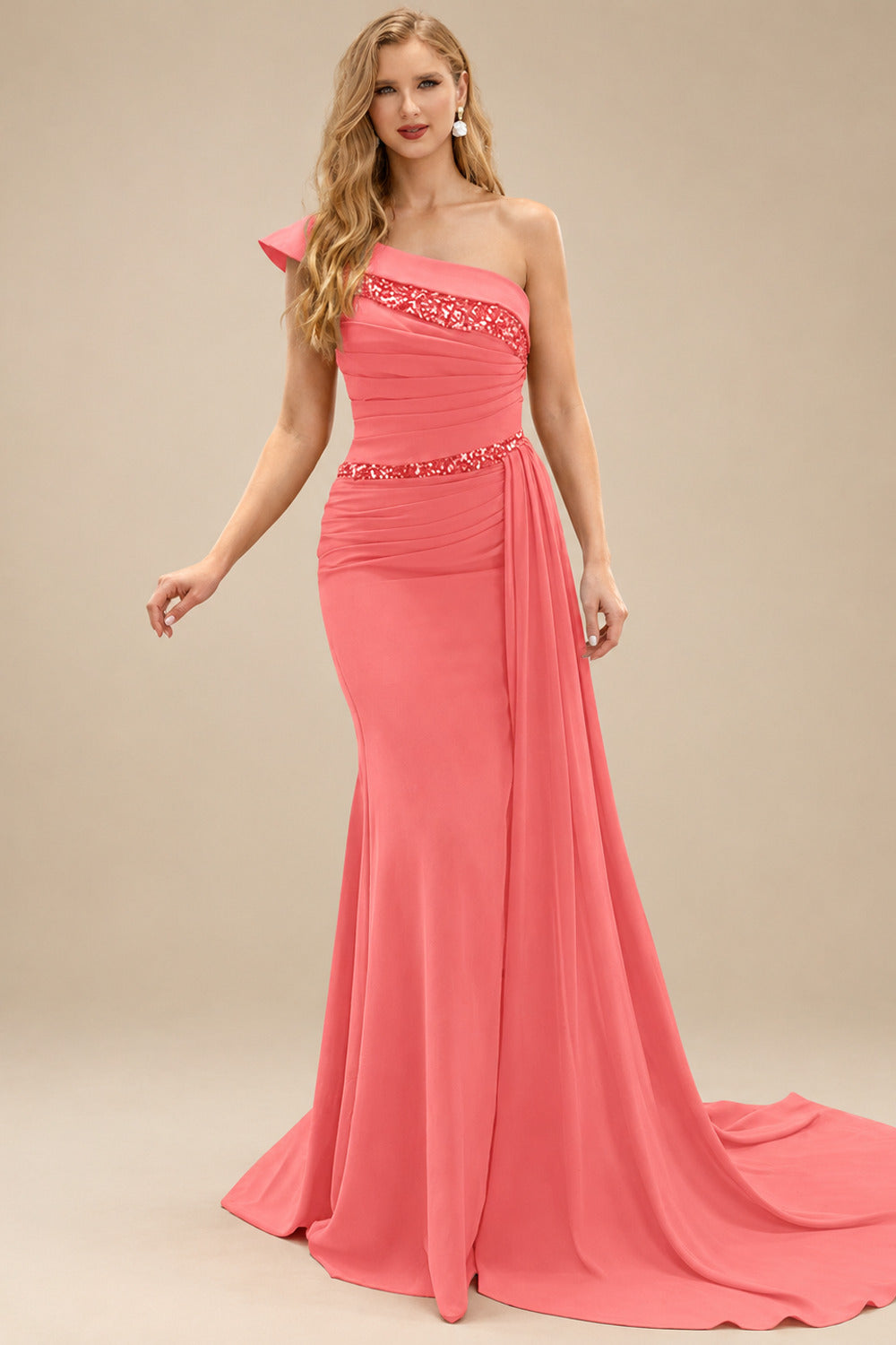 Rutipo Watermelon Sheath/Column Chiffon Mother Of The Bride Dresses With High Split