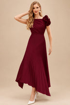Rutipo Burgundy A-Line Asymmetrical Stretch Chiffon Mother Of The Bride Dresses With Pleated/Flower(s)