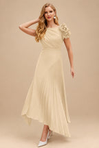 Rutipo Champagne A-Line Asymmetrical Stretch Chiffon Mother Of The Bride Dresses With Pleated/Flower(s)