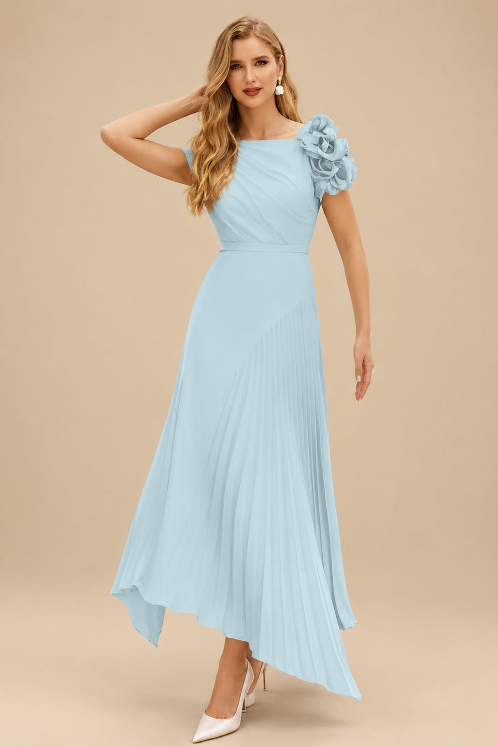 Rutipo Mist A-Line Asymmetrical Stretch Chiffon Mother Of The Bride Dresses With Pleated/Flower(s)