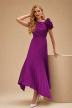 Rutipo Orchid A-Line Asymmetrical Stretch Chiffon Mother Of The Bride Dresses With Pleated/Flower(s)