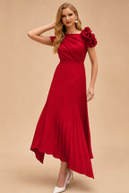 Rutipo Red A-Line Asymmetrical Stretch Chiffon Mother Of The Bride Dresses With Pleated/Flower(s)