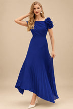Rutipo Royal Blue A-Line Asymmetrical Stretch Chiffon Mother Of The Bride Dresses With Pleated/Flower(s)