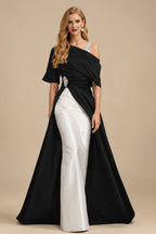 Rutipo Black Unique Two Tone Asymmetrical Overskirt Crepe Satin Mother Of The Bride Dresses With Rhinestone