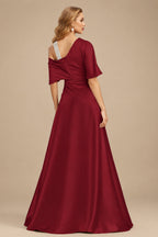 Rutipo Burgundy Unique Two Tone Asymmetrical Overskirt Crepe Satin Mother Of The Bride Dresses With Rhinestone