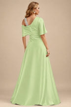 Rutipo Celadon Unique Two Tone Asymmetrical Overskirt Crepe Satin Mother Of The Bride Dresses With Rhinestone