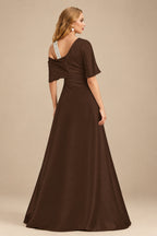 Rutipo Chocolate Unique Two Tone Asymmetrical Overskirt Crepe Satin Mother Of The Bride Dresses With Rhinestone