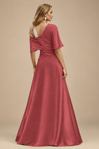 Rutipo Cinnamon Rose Unique Two Tone Asymmetrical Overskirt Crepe Satin Mother Of The Bride Dresses With Rhinestone