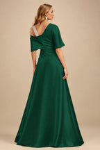 Rutipo Dark Green Unique Two Tone Asymmetrical Overskirt Crepe Satin Mother Of The Bride Dresses With Rhinestone