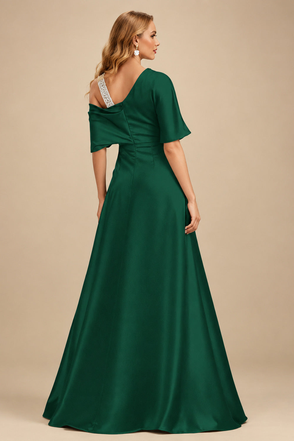 Rutipo Dark Green Unique Two Tone Asymmetrical Overskirt Crepe Satin Mother Of The Bride Dresses With Rhinestone