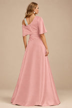 Rutipo Dusty Rose Unique Two Tone Asymmetrical Overskirt Crepe Satin Mother Of The Bride Dresses With Rhinestone