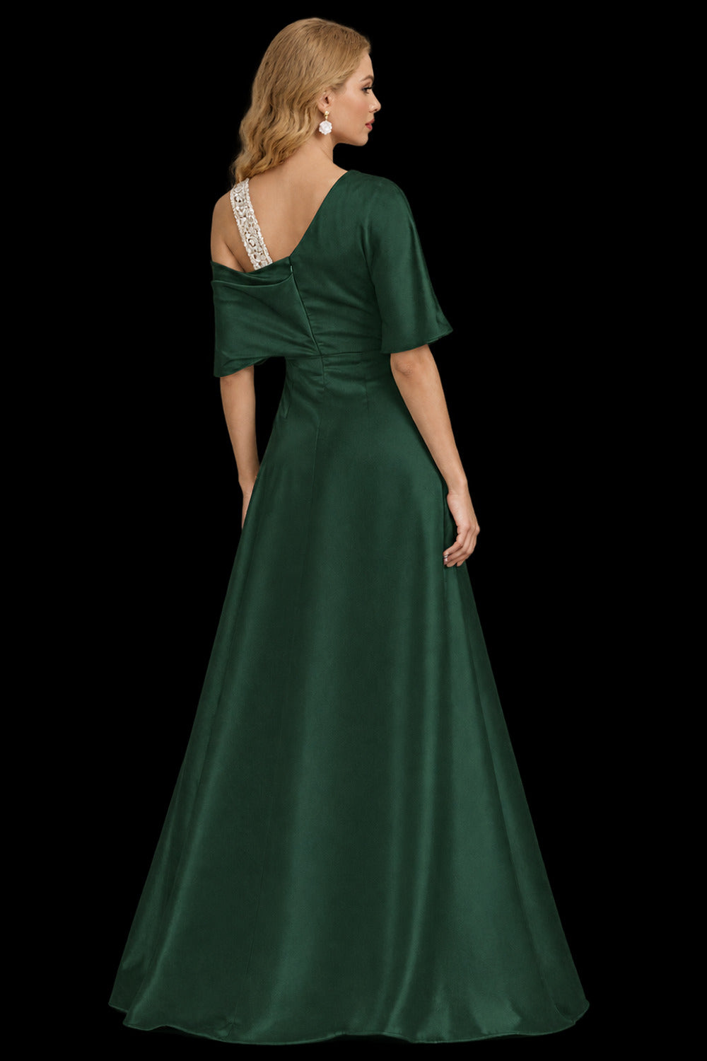 Rutipo Hunter Green Unique Two Tone Asymmetrical Overskirt Crepe Satin Mother Of The Bride Dresses With Rhinestone