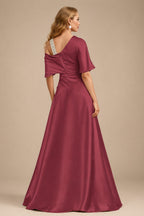 Rutipo Mulberry Unique Two Tone Asymmetrical Overskirt Crepe Satin Mother Of The Bride Dresses With Rhinestone