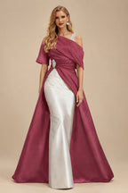 Rutipo Mulberry Unique Two Tone Asymmetrical Overskirt Crepe Satin Mother Of The Bride Dresses With Rhinestone