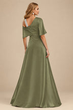 Rutipo Olive Green Unique Two Tone Asymmetrical Overskirt Crepe Satin Mother Of The Bride Dresses With Rhinestone