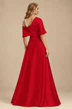 Rutipo Red Unique Two Tone Asymmetrical Overskirt Crepe Satin Mother Of The Bride Dresses With Rhinestone