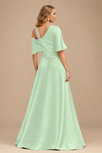 Rutipo Sage Green Unique Two Tone Asymmetrical Overskirt Crepe Satin Mother Of The Bride Dresses With Rhinestone