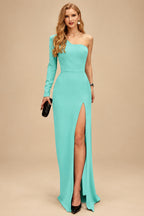 Rutipo Spa A-Line One-Shoulder Long Sleeves Floor-Length Prom Dress With High Split