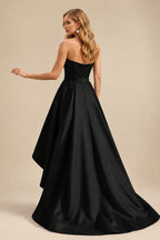 Rutipo Black Ball-Gown/Princess Sleeveless Strapless Satin Asymmetrical Prom Dress With Pleated