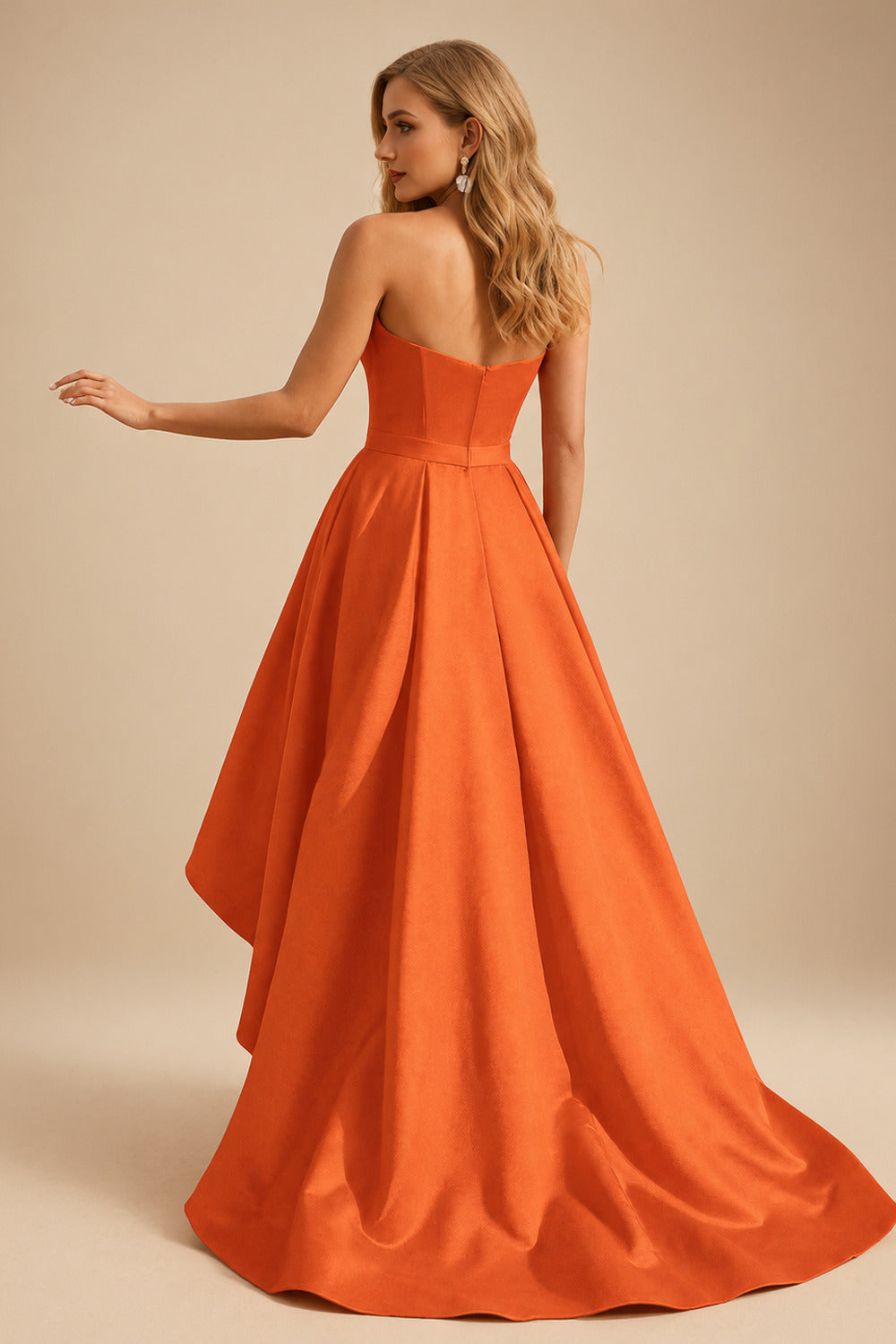Rutipo Burnt Orange Ball-Gown/Princess Sleeveless Strapless Satin Asymmetrical Prom Dress With Pleated