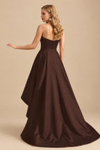 Rutipo Chocolate Ball-Gown/Princess Sleeveless Strapless Satin Asymmetrical Prom Dress With Pleated