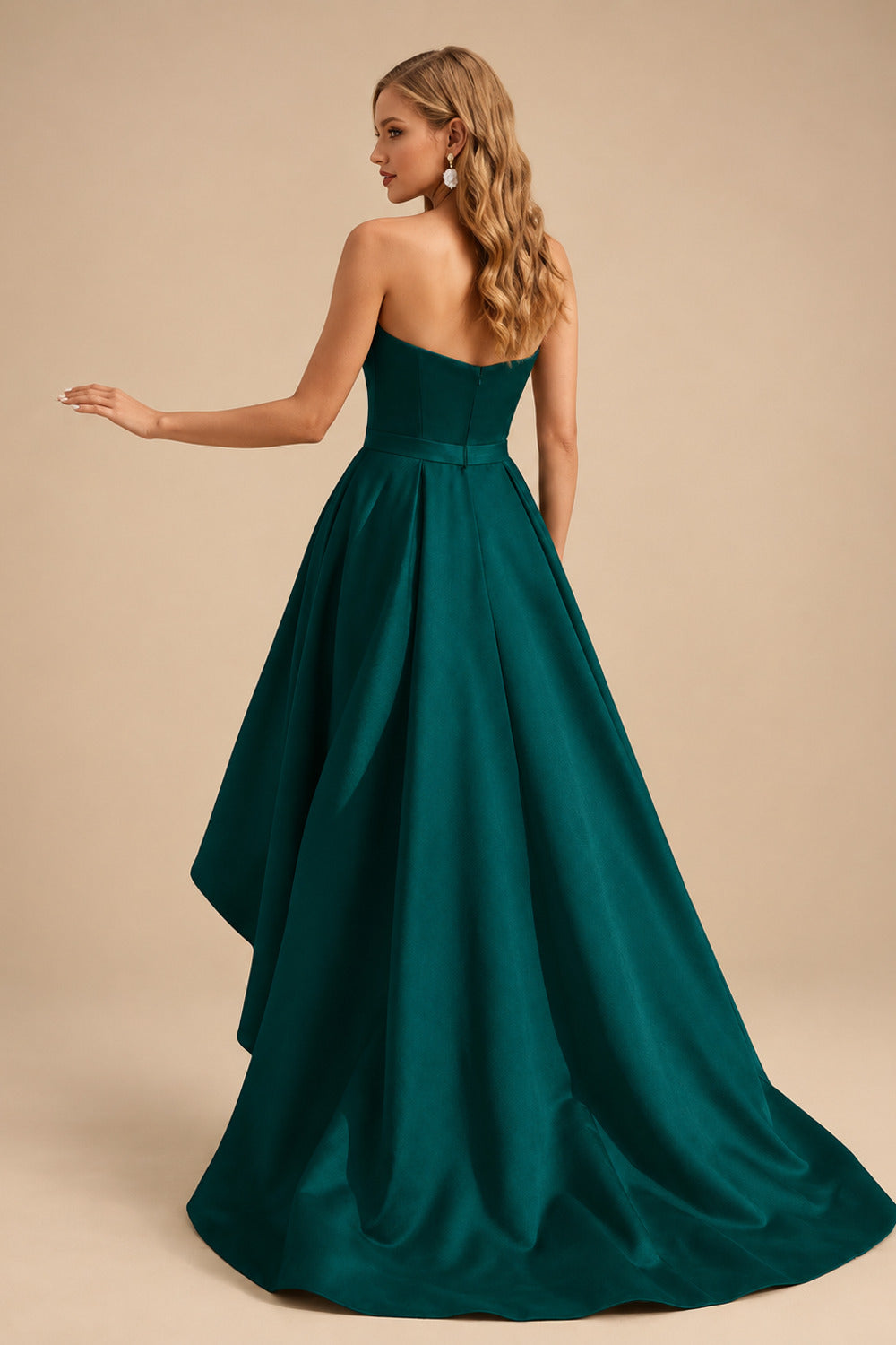 Rutipo Emerald Ball-Gown/Princess Sleeveless Strapless Satin Asymmetrical Prom Dress With Pleated