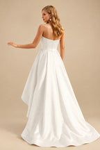Rutipo Ivory Ball-Gown/Princess Sleeveless Strapless Satin Asymmetrical Prom Dress With Pleated