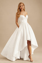 Rutipo Ivory Ball-Gown/Princess Sleeveless Strapless Satin Asymmetrical Prom Dress With Pleated