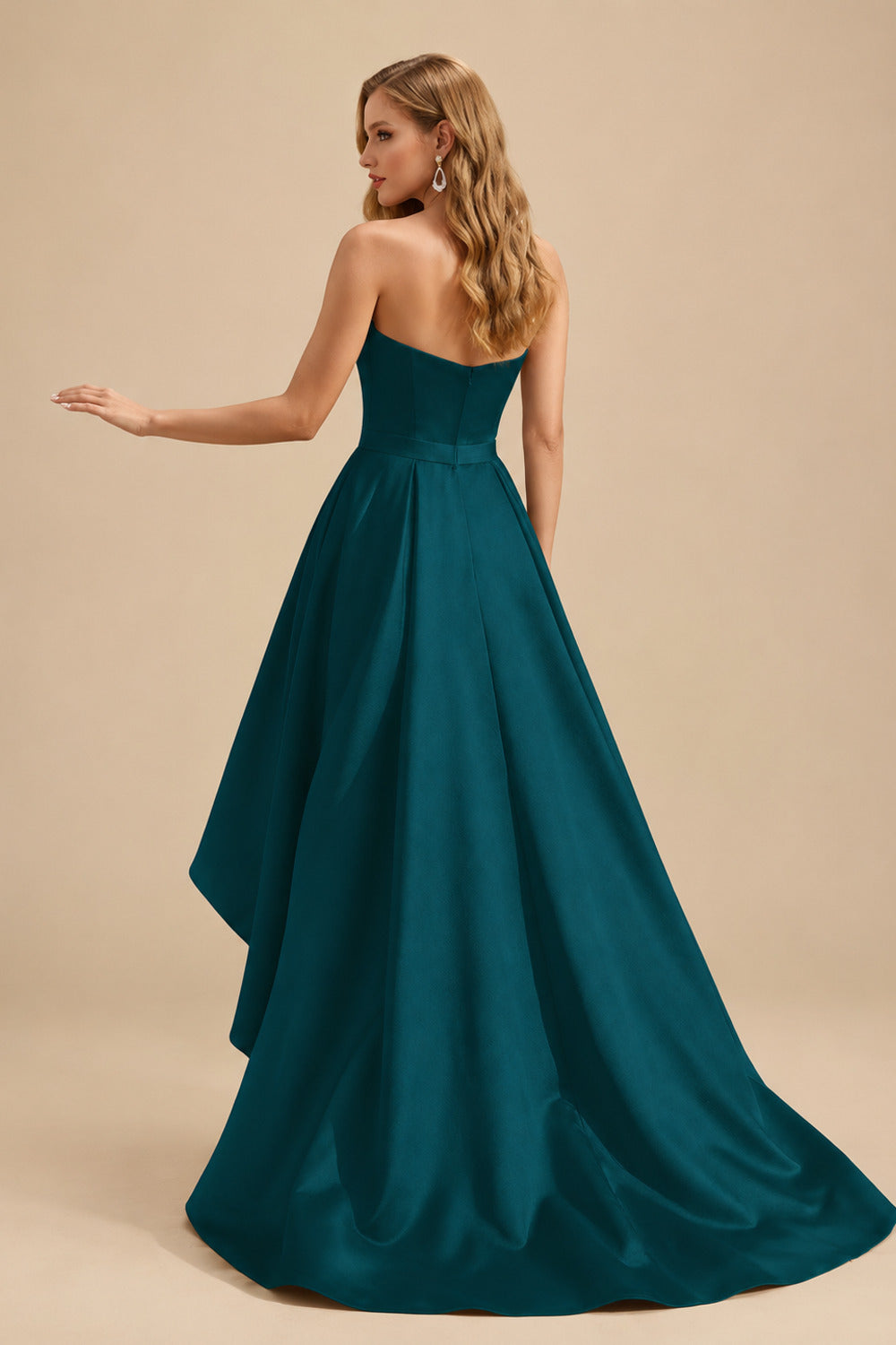 Rutipo Peacock Ball-Gown/Princess Sleeveless Strapless Satin Asymmetrical Prom Dress With Pleated