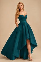 Rutipo Peacock Ball-Gown/Princess Sleeveless Strapless Satin Asymmetrical Prom Dress With Pleated