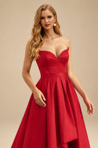 Rutipo Red Ball-Gown/Princess Sleeveless Strapless Satin Asymmetrical Prom Dress With Pleated