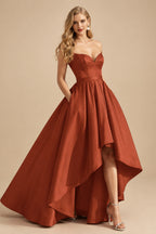 Rutipo Terracotta Ball-Gown/Princess Sleeveless Strapless Satin Asymmetrical Prom Dress With Pleated