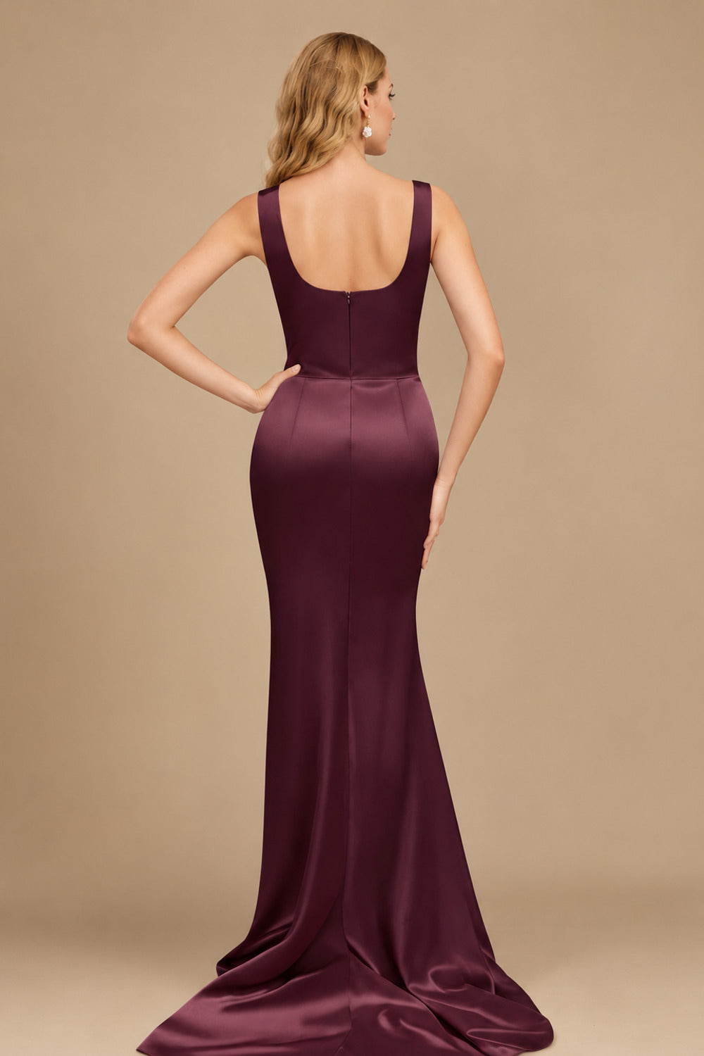 Rutipo Cabernet Flattering Square Neckline Ruched Wasit Prom Dresses With High Slit