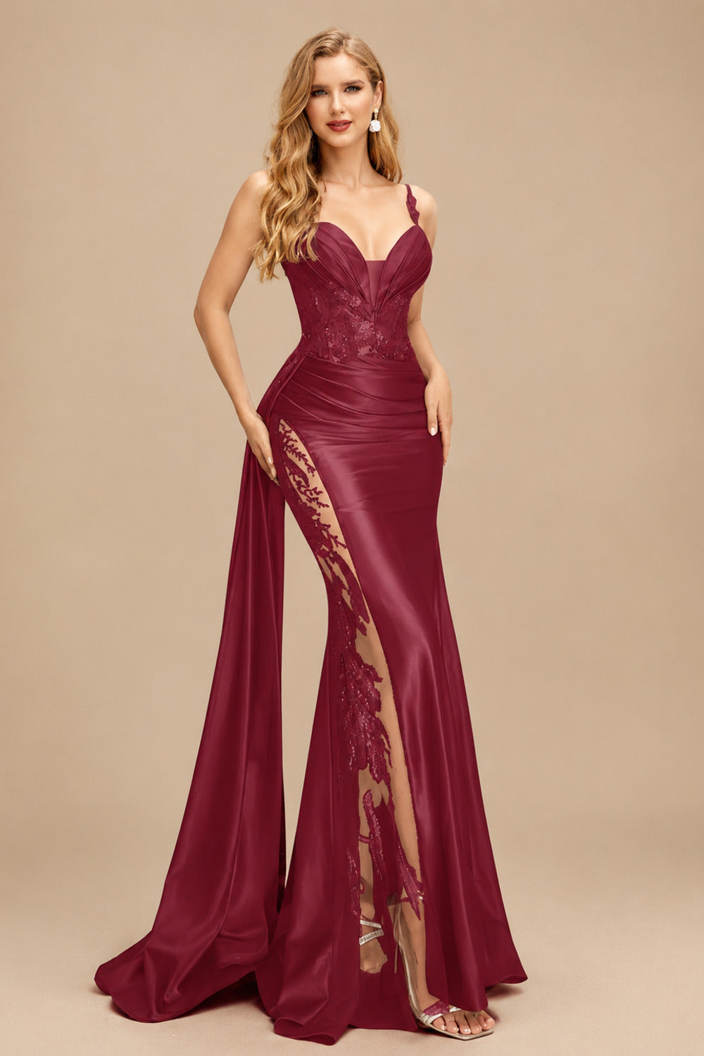 Rutipo Burgundy Sexy Sweetheart Trumpet/Mermaid Sparkly Lace Prom Dresses