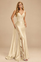 Rutipo Champagne Sexy Sweetheart Trumpet/Mermaid Sparkly Lace Prom Dresses
