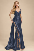 Rutipo Navy Blue Sexy Sweetheart Trumpet/Mermaid Sparkly Lace Prom Dresses