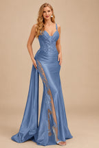 Rutipo Slate Blue Sexy Sweetheart Trumpet/Mermaid Sparkly Lace Prom Dresses