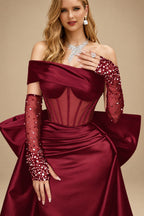 Rutipo Burgundy Sparkly Beading Sheath/Column Slit Prom Dresses