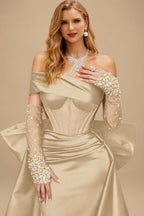 Rutipo Champagne Sparkly Beading Sheath/Column Slit Prom Dresses