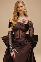 Rutipo Chocolate Sparkly Beading Sheath/Column Slit Prom Dresses
