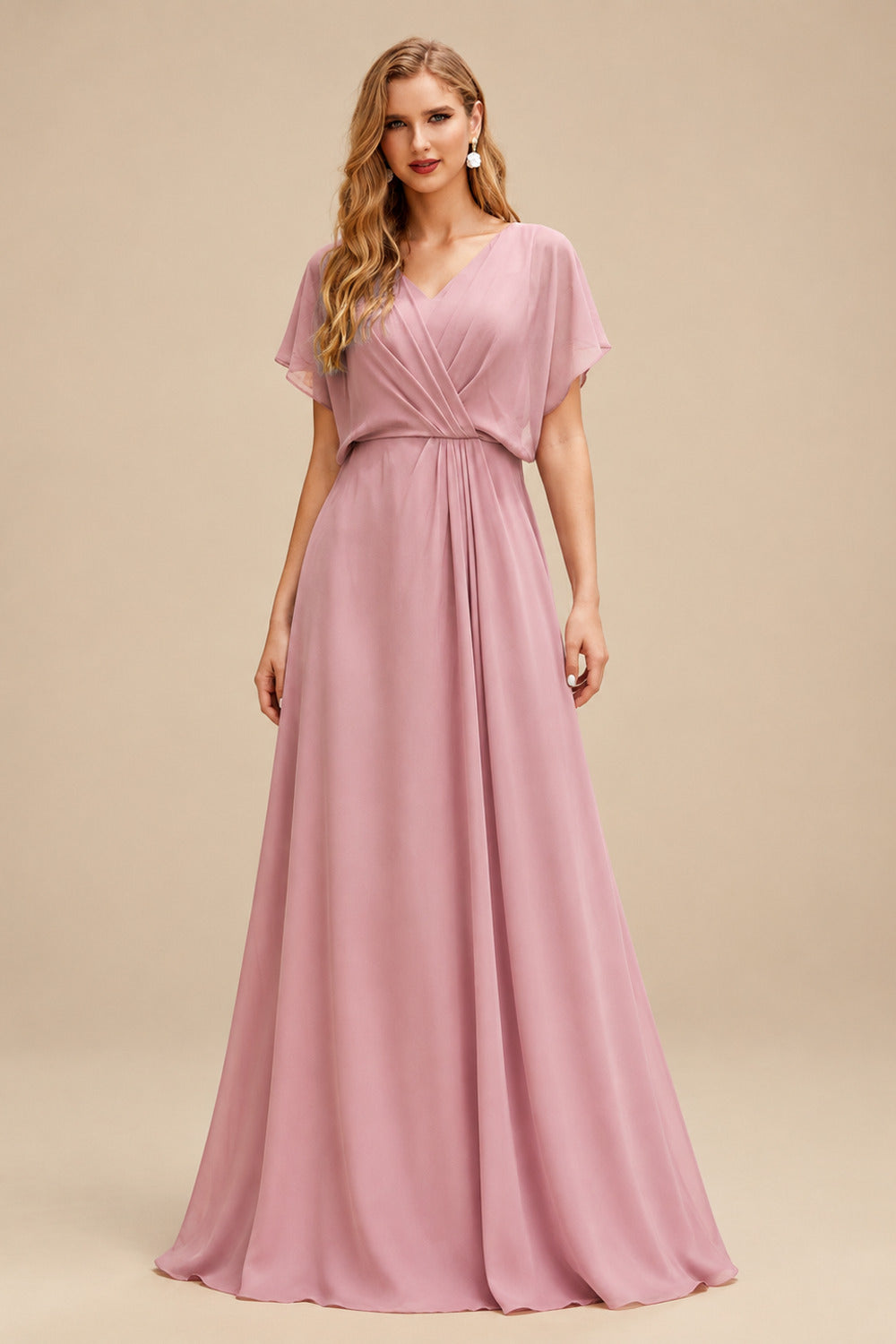 Rutipo Dusty Rose Sparkly Beading Sheath/Column Slit Prom Dresses