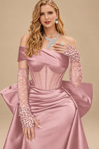 Rutipo Dusty Rose Sparkly Beading Sheath/Column Slit Prom Dresses