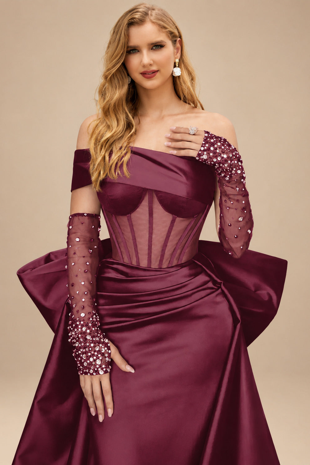 Rutipo Mulberry Sparkly Beading Sheath/Column Slit Prom Dresses